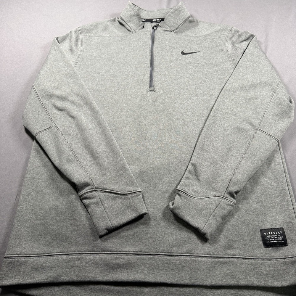 Nike Golf Men Large Gray Therma-Fit Repel 1/4 Zip Fleece Pullover Mock Neck